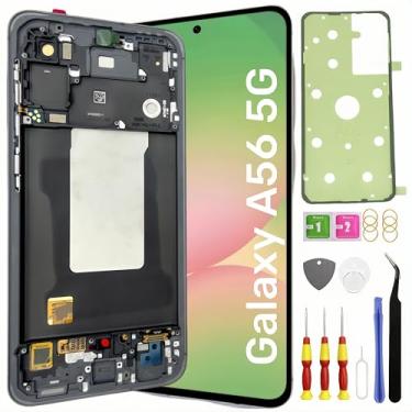Imagem de Tela de substituição OLED Galaxy A56 5G para Samsung Galaxy A56 5G Tela LCD Pantalla Touch digitalizador com kits de ferramentas de moldura SM-A566E/DS com impressão digital preta