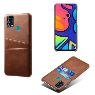 Imagem de Capas Compatível com Samsung Galaxy M21S,Caso de couro PU-Tampa de telefone a prova de choque com 2 slots de cartão,Proteção anti-impressão digital e anti-gota-Brown