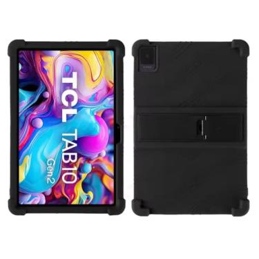 Imagem de Capa de silicone Thicken Cornors com suporte para TCL Tab 10 Gen 2 Case 8496G 10,4 polegadas Tablet PC protetor macio à prova de choque (preto)