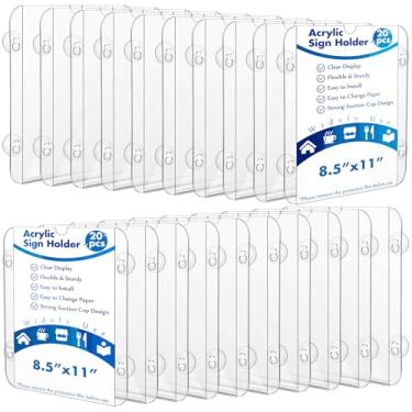 Imagem de Handepo Pacote com 20 porta-letreiros de acrílico para janela de 20 x 28 cm com 4 ventosas, molduras de acrílico transparente para porta de vidro, janela, parede, suporte de sinalização para casa