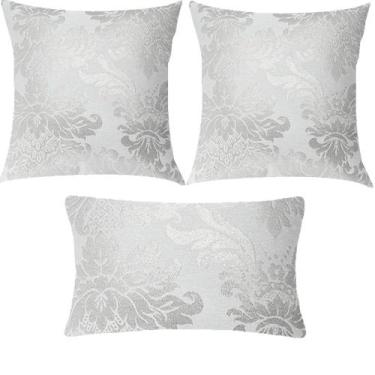 Imagem de Kit 3 Almofadas Composê Branco e Prata Medalhão - Sua Casa Decor