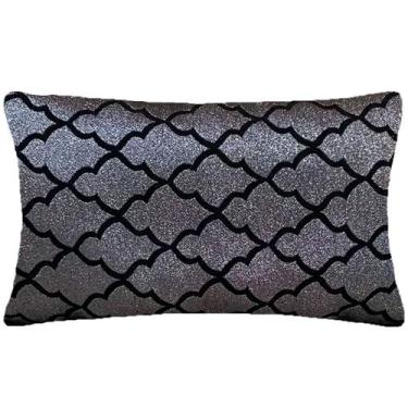 Imagem de Almofada Retangular Luxo Geométrico Preto e Prata 50x28cm - Sua Casa D