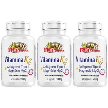 Imagem de Kit 3 Vitamina K2 + Colágeno Tipo 2 + Magnésio 180 Cápsulas - Rei Terr