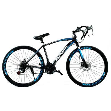 Imagem de Bicicleta Speed Sprint Aro 700 Bike 21 Vel Marchas Freio a Disco Quadro Aço Carbono Leve Resistente Cor Preto/Azul - WCT FITNESS