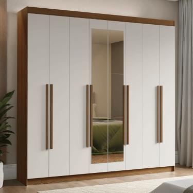 Imagem de Guarda-Roupa Casal 8 Portas Batentes com Espelho Rustic/Branco/Rustic Venus Madesa
