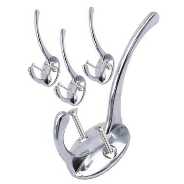 Imagem de 4 Ganchos Duplo Cabide Parede Metal Toalha Banheiro Parafuso - Nilosde