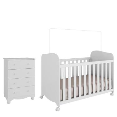 Imagem de Jogo de Quarto Infantil com Cômoda 4 Gavetas Júnior e Berço Uli - Móveis Peroba