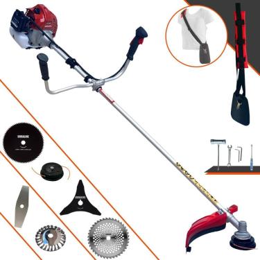 Imagem de Aparador de Grama À Gasolina Kawashima BCJ521L 52cc 2,5HP 10000rpm Multifuncional Com 4 Lâminas de Corte + Carretel de Nylon + Escova de Aço 24 Cerdas