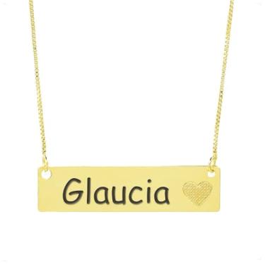 Imagem de Colar Chapinha Coração Gravação Personalizada Nome Glaucia Banhado Ouro 18K - 999006339