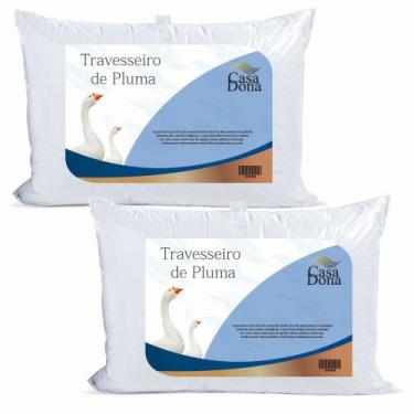 Imagem de Kit 2 Travesseiros Pluma de Ganso 50x70cm Casa Dona 200 Fios Branco