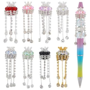 Imagem de PH PandaHall 8 contas focais de strass para canetas, contas focais de resina de 8 cores com borla, contas soltas para fazer joias DIY, presentes e decorações artesanais, 6,3 cm de comprimento