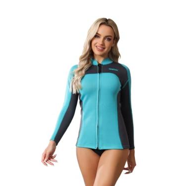 Imagem de Roupa de mergulho feminina de neoprene, roupa molhada para mulheres, jaqueta de natação em água fria, manga comprida, mergulho, roupa molhada, camisa com zíper frontal, camisas para pesca submarina