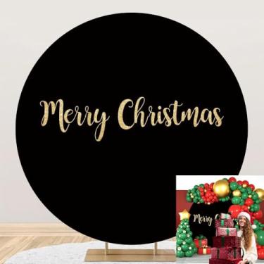 Imagem de OERJU Capa de fundo redonda de Feliz Natal preto para fotos de Natal, pano de fundo redondo, inverno, véspera de Natal, decoração de festa familiar, círculo, arco, pano de fundo, 2 m