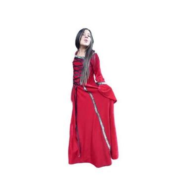 Imagem de Vestido Medieval infantil luxuoso vermelho mangas longas - Princesa Ur