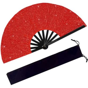 Imagem de Ventilador de rave grande de 33 cm, ventiladores para dança de linha com bolsa preta, ventilador de mão dobrável portátil feminino, ventilador de mão de botas no chão para festa, casamento, decoração