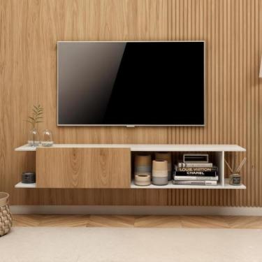 Imagem de Rack Tv 55 Polegadas Sala Home Estante Moderno White Madeira - DeMovei