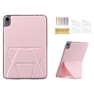 Imagem de Dteck Capa traseira para iPad mini de 8,3 polegadas (A17 Pro/6ª geração) versão 2024/2021 com suporte, 2 películas protetoras de tela/1 caneta stylus incluída, capa protetora ultrafina e leve, rosa