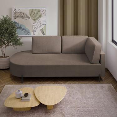 Imagem de Sofá Living Orgânico 2 Lugares 165cm Base de Ferro Braço Direito Norten Bege Escuro