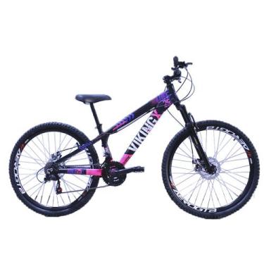 Imagem de Bicicleta Vikingx Aro 26 Câmbios Importado 21V Aero Preto Rosa com Cap