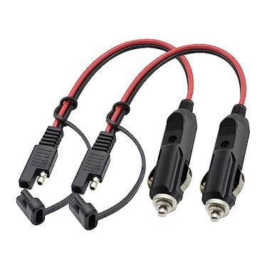 Imagem de Eonvic Pacote com 2 cabos SAE 2 pinos macho para acendedor de cigarro 16AWG 12V conector de desconexão rápida cabo adaptador de carregamento para carros de painel solar de 30 cm
