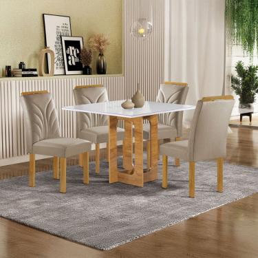 Imagem de Mesa de Jantar 4 Lugares Carolina com Vidro Cinamomo/Off White/Bege Claro - Cel Móveis