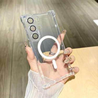 Imagem de Capa transparente para airbag para Samsung Galaxy S25 Ultra, S24 e S23 Plus, capa magnética para carregamento sem fio (para S24FE/transparente)