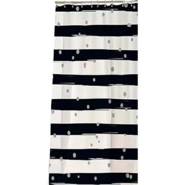 Imagem de Cortina Box Banheiro Pvc 198cm X 180cm + Varão 70 A 120cm (Metalizado preto e branco)