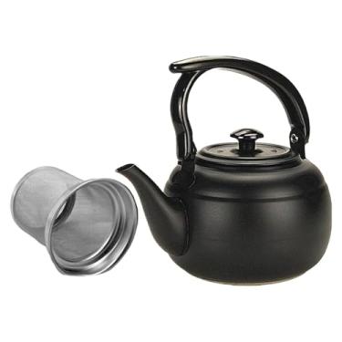 Imagem de IEUDNS Bule de chá de aço inoxidável, bule de chá de folhas soltas com filtro ergonômico para ferver água quente, cafeteira, chaleira para churrasco, casa ao, 1.5l Preto 12x8x10cm