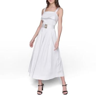 Imagem de Karl Lagerfeld Paris Vestido midi feminino sem mangas com gola quadrada, Branco macio, 48