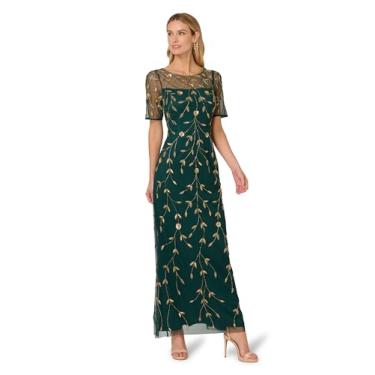 Imagem de Adrianna Papell Vestido longo feminino de malha com contas, Verde/dourado, 38