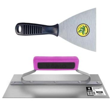 Imagem de Kit Desempenadeira Rosa Aço Galo Lisa 305 05 29x12cm Massa com Espatul