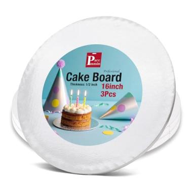Imagem de Paremmin Tábuas de bolo redondas brancas de 40,6 cm, 3 peças, tambores de bolo resistentes de 1,27 cm de espessura com bordas retas lisas, à prova d'água e à prova de óleo (branco, 40,6 cm)