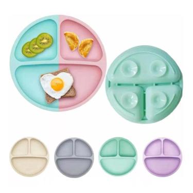 Imagem de Prato Refeição Infantil Silicone 3 Divisórias Cinza Ventosa