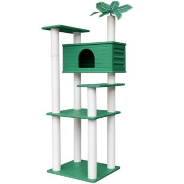 Imagem de MAOHEGOU Torre de árvore para gatos à prova de intempéries ao ar livre, com vários níveis, condomínio grande para gatos com placa de PVC e postes para arranhar gatos, para ambientes externos e