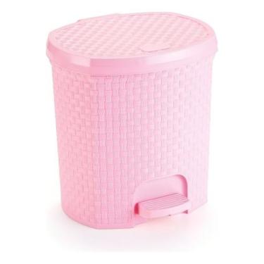 Imagem de Lixeira Com Pedal Rattan 6 Litros P Cozinha Banheiro ROSA - NITRON