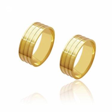 Imagem de Par de Alianças de Casamento Diana Ouro Reta 4 Frisos 7,5mm 12,8g - Jo