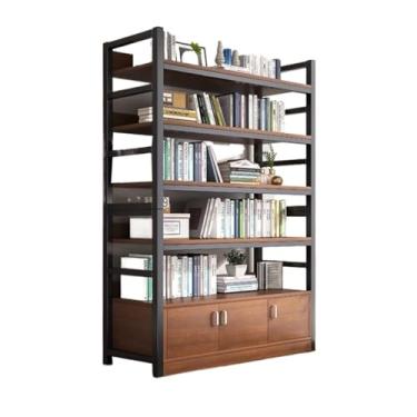 Imagem de Estante de livros rack de armazenamento estante de livros de aço de madeira multicamadas armário de armazenamento de biblioteca prateleira de exibição estante de escritório (cor: 120 cm)