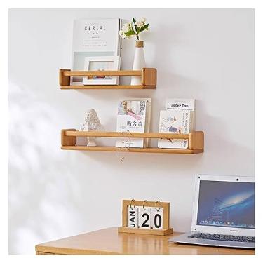 Imagem de Prateleiras flutuantes de madeira maciça para parede, prateleiras de armazenamento montadas na parede, prateleiras de revistas para banheiro, quarto, sala de estar, cozinha, escritório (cor: cereja