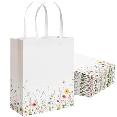 Imagem de Crisky Sacos de presente de papel com alças, pacote com 12 sacos de presente florais de flores silvestres tamanho médio para casamento, bolsa de presentes de chá de panela, lembrancinha de festa de