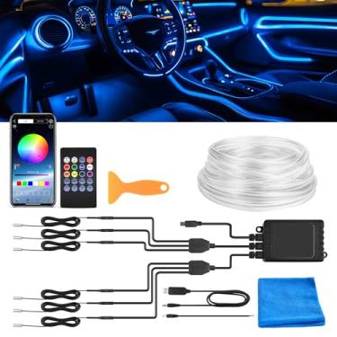 Imagem de MNJ MOTOR Faixa de luzes LED para carro, kit de iluminação ambiente RGB 6 em 1 com aplicativo sem fio de fibra óptica de 990 cm e sincronização de música de controle remoto