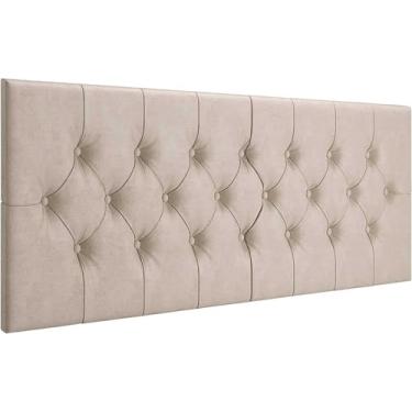 Imagem de Cabeceira Casal Capitonê, 140 cm, Suede, Fixação na Parede, Estofada, Estilo Moderno, Cor Bege (Areia)