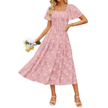 Imagem de Vestido feminino ZESICA, de verão, boho, floral, praia, rosa, tamanho 