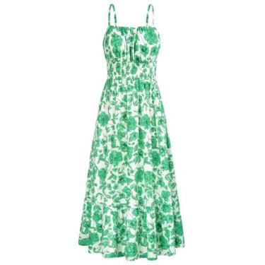 Imagem de Vestido longo GRACE KARIN com estampa floral com alça espaguete verde 