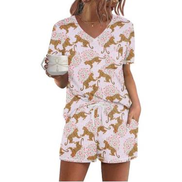 Imagem de Conjunto de pijama Ekouaer, roupa de dormir feminina de manga curta