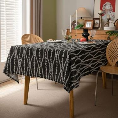 Imagem de Toalha de mesa floral retangular estilo casa de fazenda toalha de mesa boho listrada toalha de mesa à prova de poeira para cozinha, jantar, café, buffet, cozinha, piquenique, festa, ambientes internos