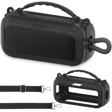 Imagem de JCHPINE Capa de silicone para alto-falante Bluetooth portátil Bose SoundLink Plus, acessórios para alto-falante Bose SoundLink Plus com alça de silicone, com alça de ombro (capa preta)