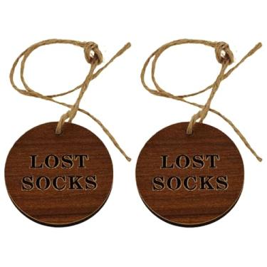 Imagem de 2 peças de sinal de meias perdidas, decoração e acessórios, placas redondas de madeira cesta de lavanderia pendurada