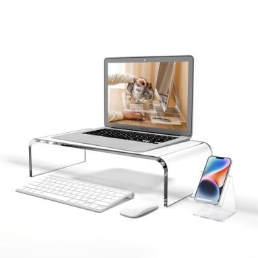 Imagem de KMANDLU Suporte de monitor de acrílico suporte suporte de computador suporte de armazenamento laptop riser, impressora, suporte de tela de TV, suporte de telefone celular grátis