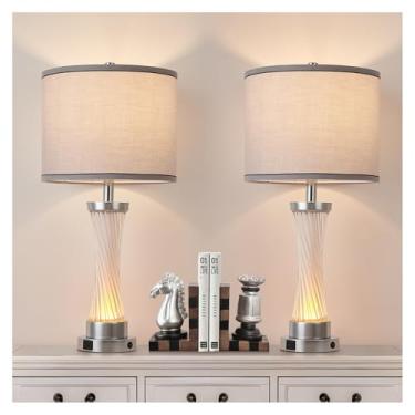 Imagem de bdayanx Conjunto de 2 lâmpadas de mesa reguláveis de 3 vias, lâmpadas de controle de toque com luz noturna, lâmpadas de mesa de cristal modernas para quarto, sala de estar, lâmpadas de cabeceira com