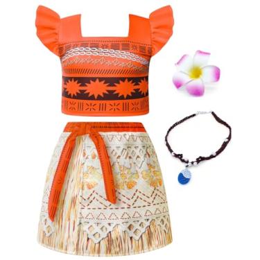 Imagem de AOVCLKID Conjunto De Saia E Fantasia Princesa Para Meninas, Halloween, Festa Aniversário, Natal, Cosplay, Roupas Com Acessórios (5T, Laranja)